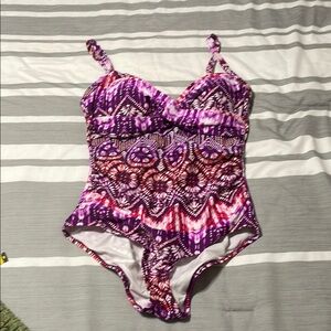 Purple and Pink Patterned Swimsuit size 14 NWOT